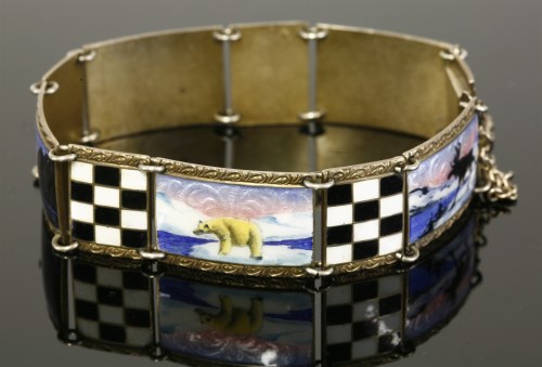 Lot 17 - A Norwegian sterling silver gilt plaque link bracelet