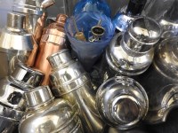 Lot 1370 - A quantity of silver plated and other cocktail shakers and bar tools
