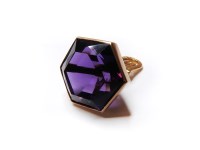 Lot 1004 - A Russian gold hexagonal amethyst cufflink
