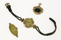 Lot 10 - A ladies 9ct gold mechanical strapwatch with gilt dial and Arabic numerals