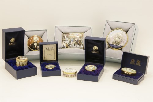 Lot 75 - A collection of eight Halcyon Days enamel trinket boxes