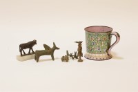 Lot 161 - Various funereal metal ornaments and enamel tankard(?)