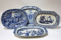 Lot 1512 - Four Victorian blue and white meat plates: elephant and figures in India