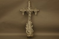 Lot 477A - A large French cast iron and silver painted crucifix
