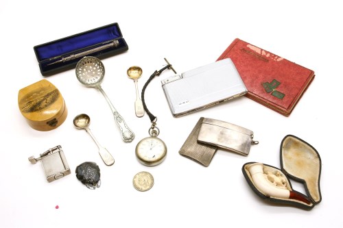 Lot 80 - A curved meershaum pipe together with two silver card cases