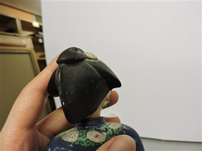 Lot 90 - A Chinese painted clay nodding-head figure
