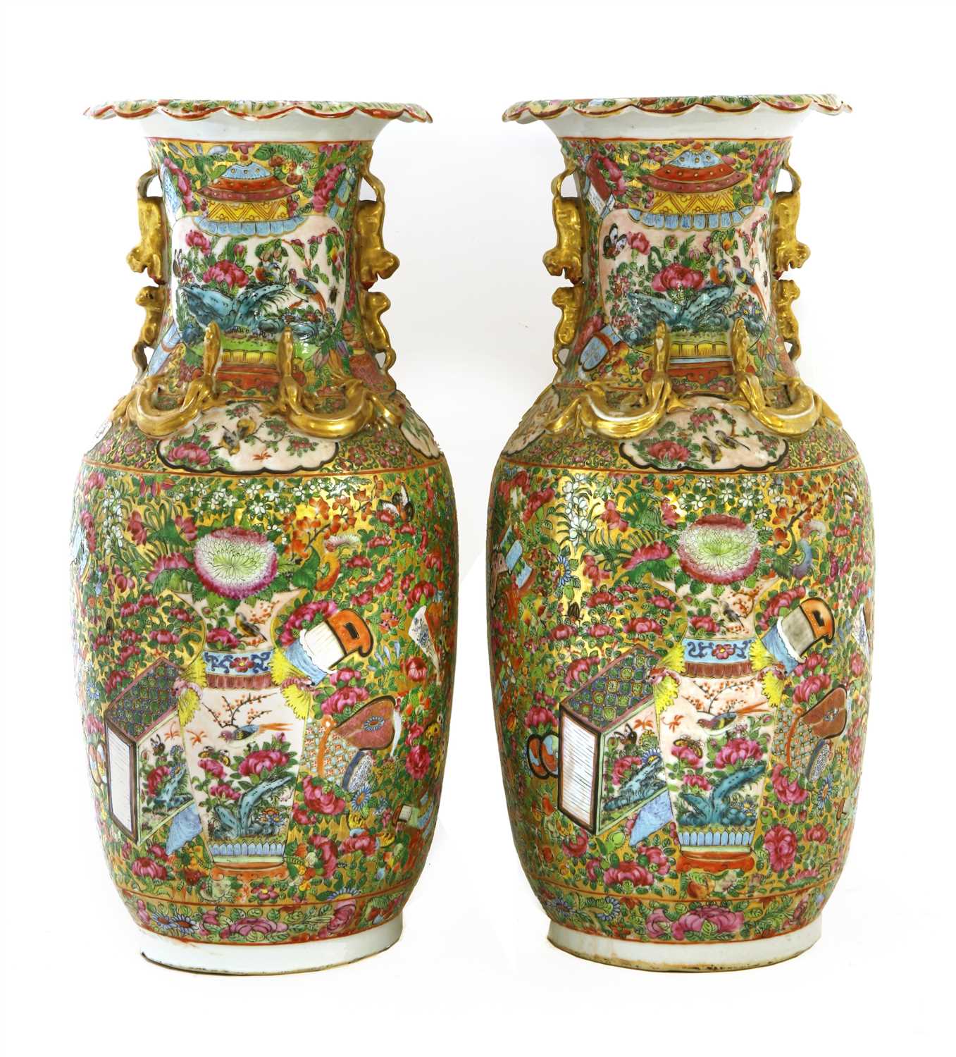 Lot 44 - A pair of Chinese Canton enamelled famille rose vases