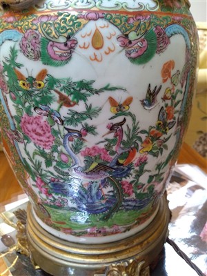 Lot 26 - A Cantonese vase table lamp