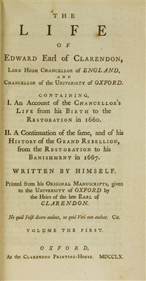 Lot 89 - Clarendon, Earl of: 1- History of the Rebellion and civil wars in England