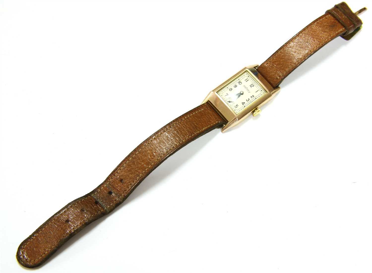 Lot 71 - A gentlemen's Rotary Art Deco 9ct gold strap watch