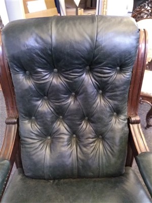 Lot 31 - A William IV mahogany and green buttoned leather library chair