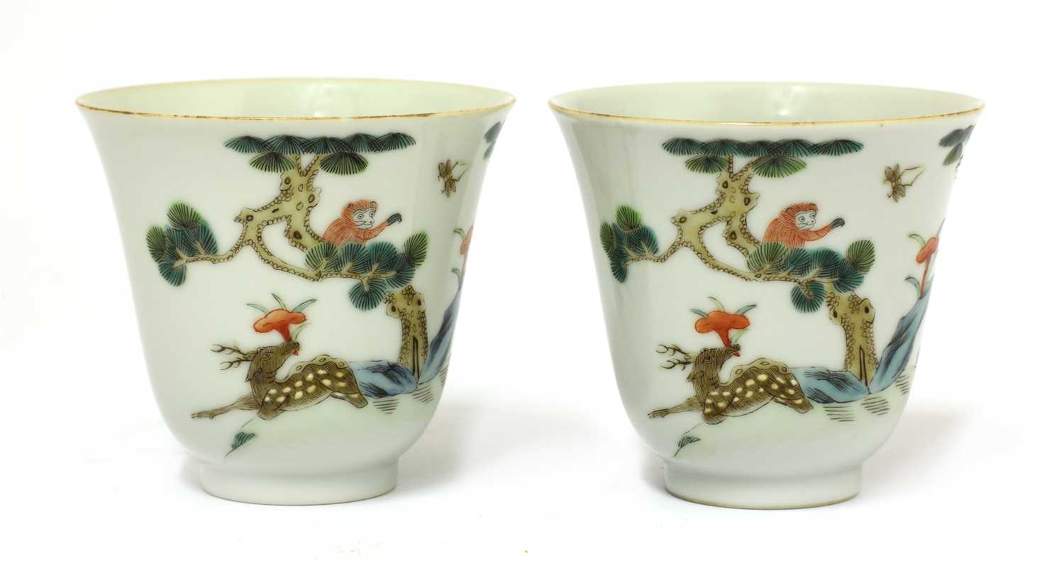 Lot 82 - A pair of Chinese famille vert cups
