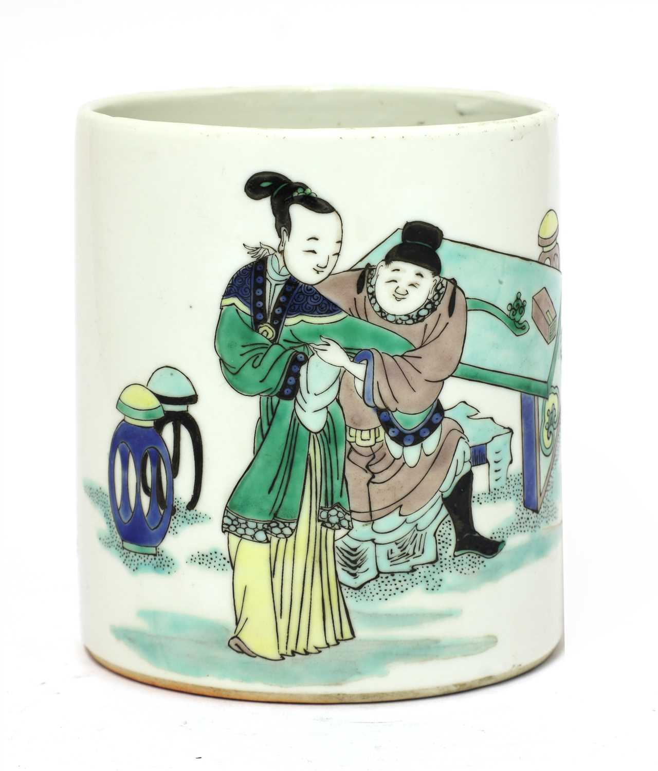 Lot 63 - A Chinese famille verte brush pot