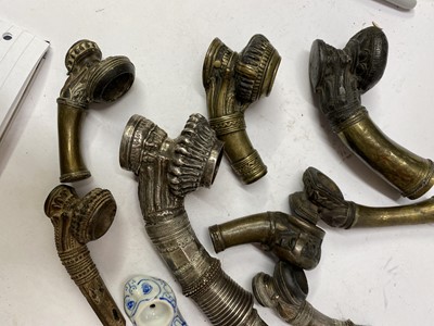 Lot 2 - Nine Burmese clay or metal pipe bowls