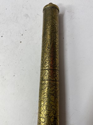 Lot 67 - A Chinese wood and brass-mounted opium pipe