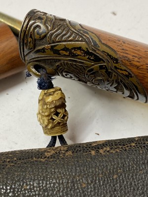Lot 25 - Three Japanese smoking sets, kiseruzutsu (pipecase) with kiseru and tabako-ire (tobacco pouch)