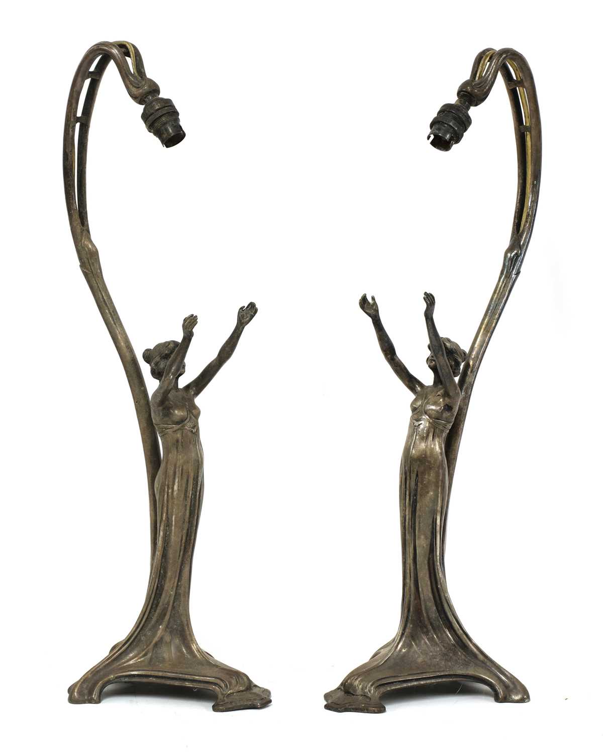 Lot 77 - A pair of WMF silver-plated figural table lamps