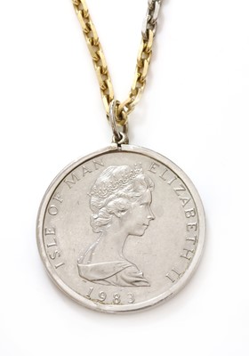 Lot 242 - A platinum and 18ct gold coin pendant with an Isle of Man one noble platinum coin