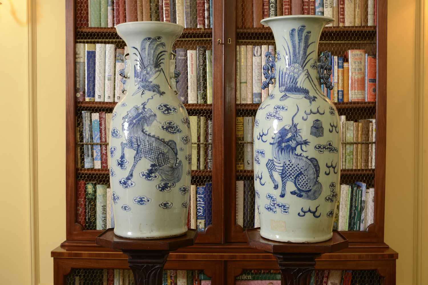 Lot 102 - A near pair of celadon-glazed vases
