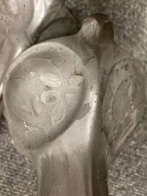 Lot 75 - A pair of Art Nouveau Kayserzinn pewter candlesticks