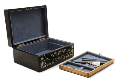 Lot 190 - A Victorian ebony, mother of pearl and abalone inlaid work or jewellery box