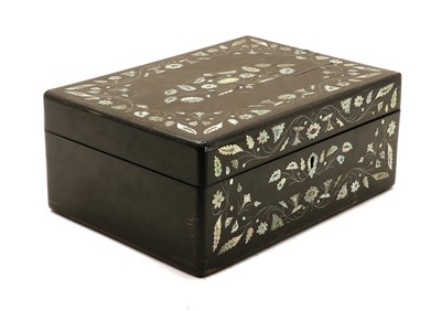 Lot 190 - A Victorian ebony, mother of pearl and abalone inlaid work or jewellery box
