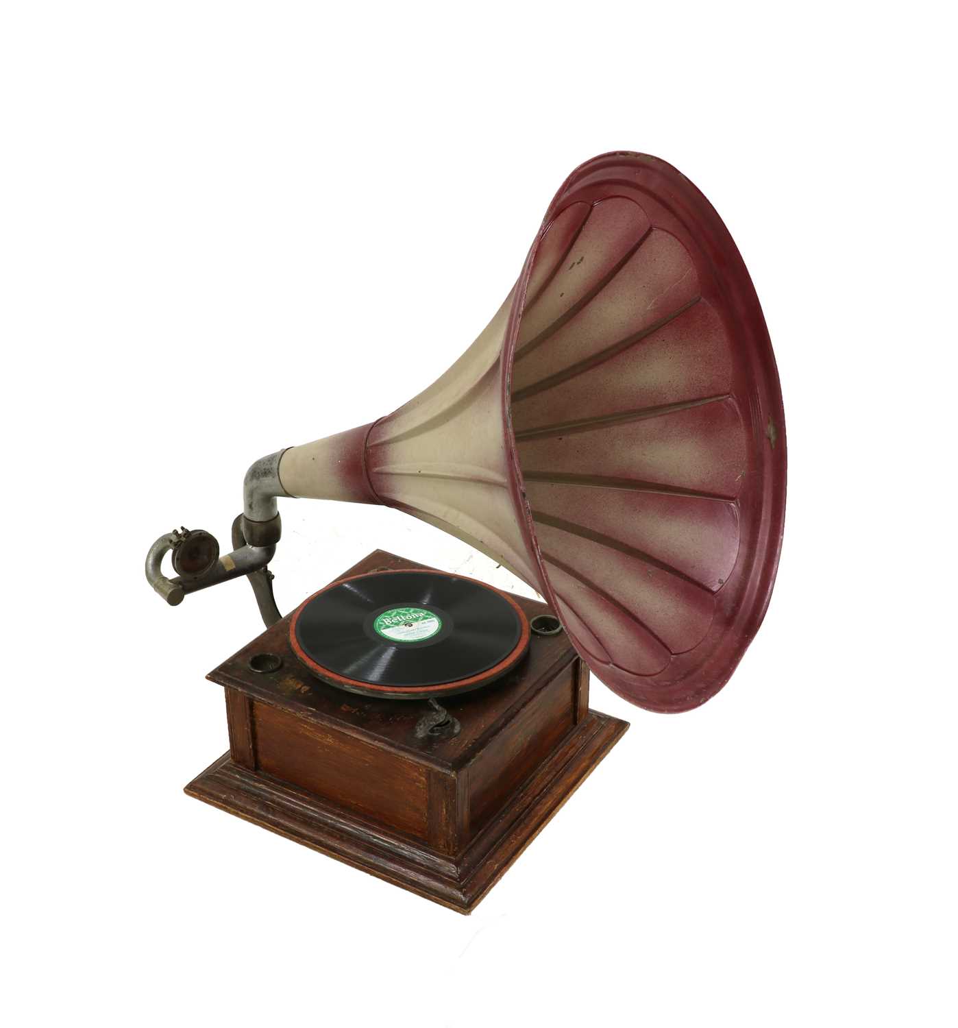 Lot 223 - A Dulcetto oak cased gramophone with pressed tin horn