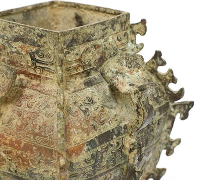 Lot 111 - A Chinese bronze ritual wine vessel and cover (lei)