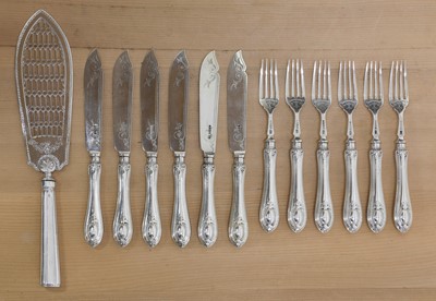Lot 21 - A Victorian set of six pairs of silver fish knives and forks
