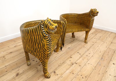 Lot 32 - A pair of carved wooden papier mâché and painted chairs