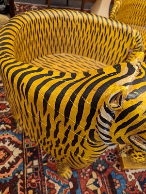 Lot 32 - A pair of carved wooden papier mâché and painted chairs