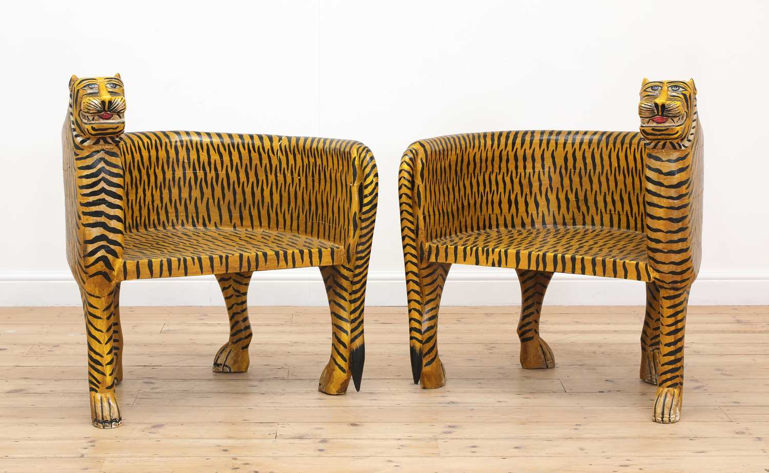 Lot 32 - A pair of carved wooden papier mâché and painted chairs
