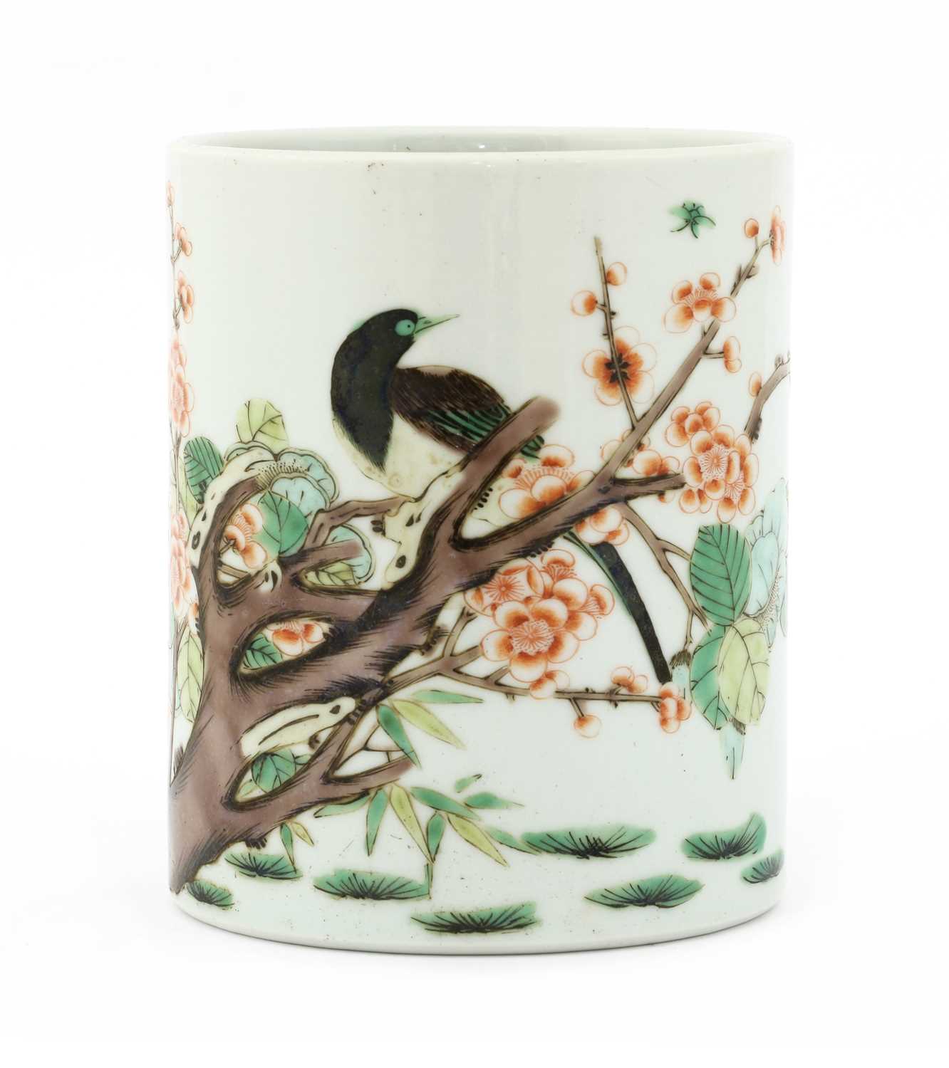 Lot 43 - A Chinese wucai brush pot