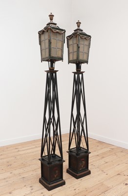 Lot 400 - A pair of polychrome-painted toleware lanterns