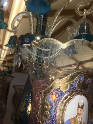 Lot 87 - A Bohemian blue and clear glass chandelier for the Persian market