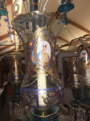 Lot 87 - A Bohemian blue and clear glass chandelier for the Persian market