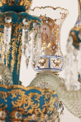 Lot 87 - A Bohemian blue and clear glass chandelier for the Persian market