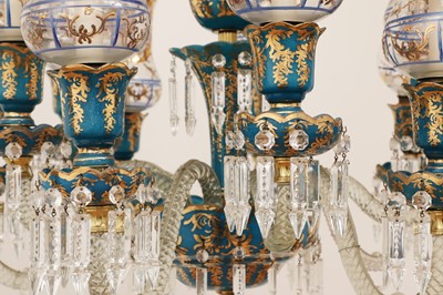 Lot 87 - A Bohemian blue and clear glass chandelier for the Persian market