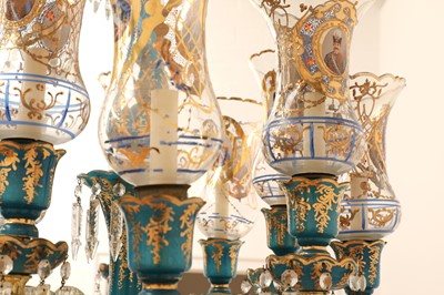 Lot 87 - A Bohemian blue and clear glass chandelier for the Persian market