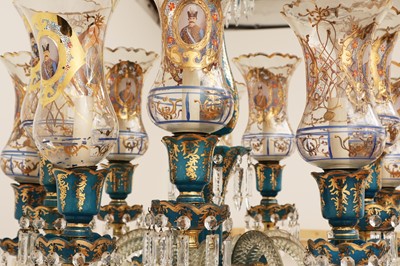 Lot 87 - A Bohemian blue and clear glass chandelier for the Persian market