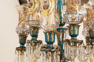 Lot 87 - A Bohemian blue and clear glass chandelier for the Persian market