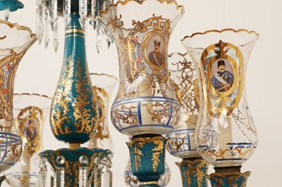 Lot 87 - A Bohemian blue and clear glass chandelier for the Persian market
