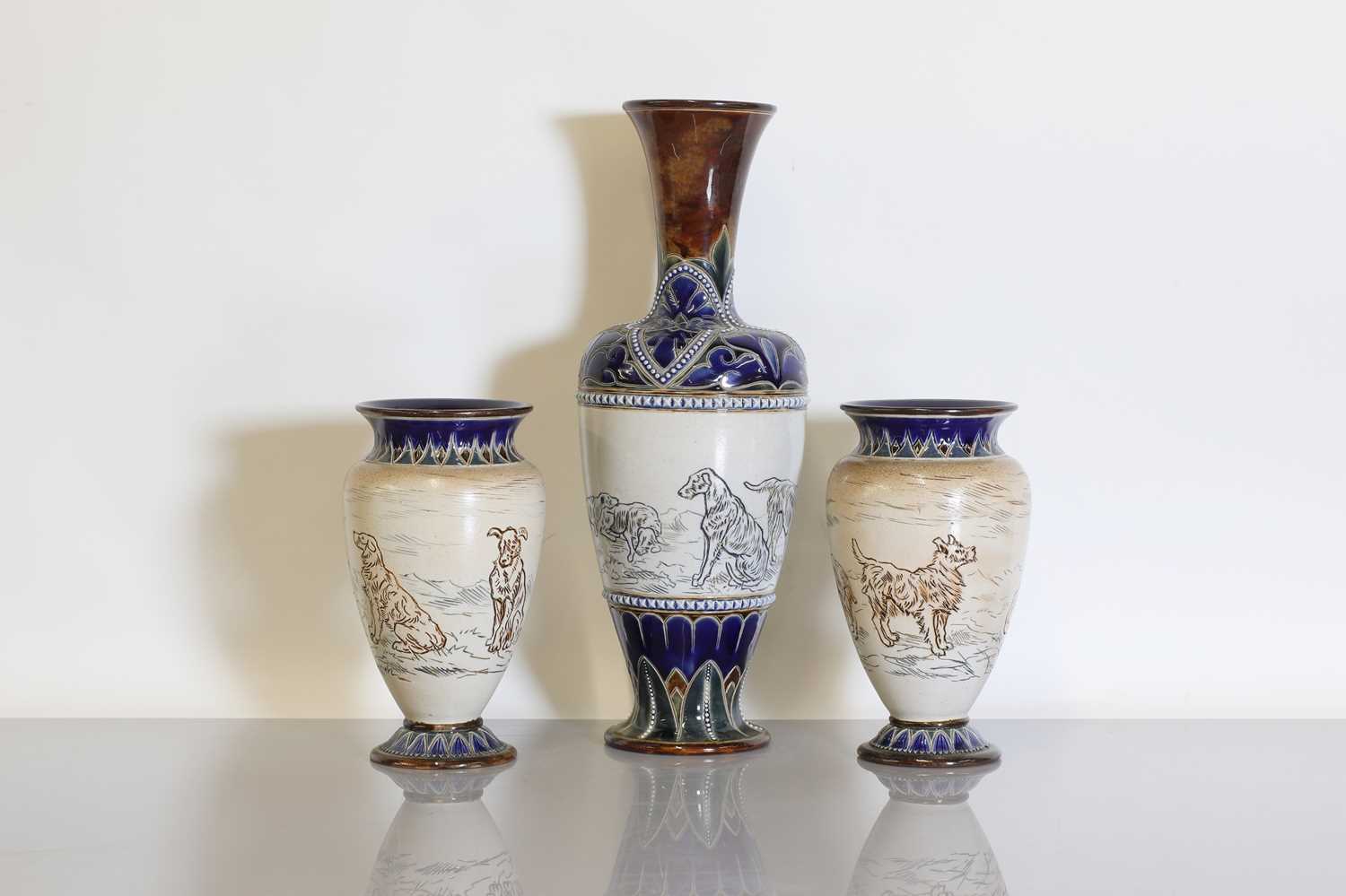Lot 35 - A pair of Doulton Lambeth stoneware vases