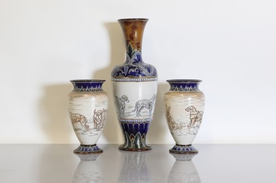 Lot 35 - A pair of Doulton Lambeth stoneware vases