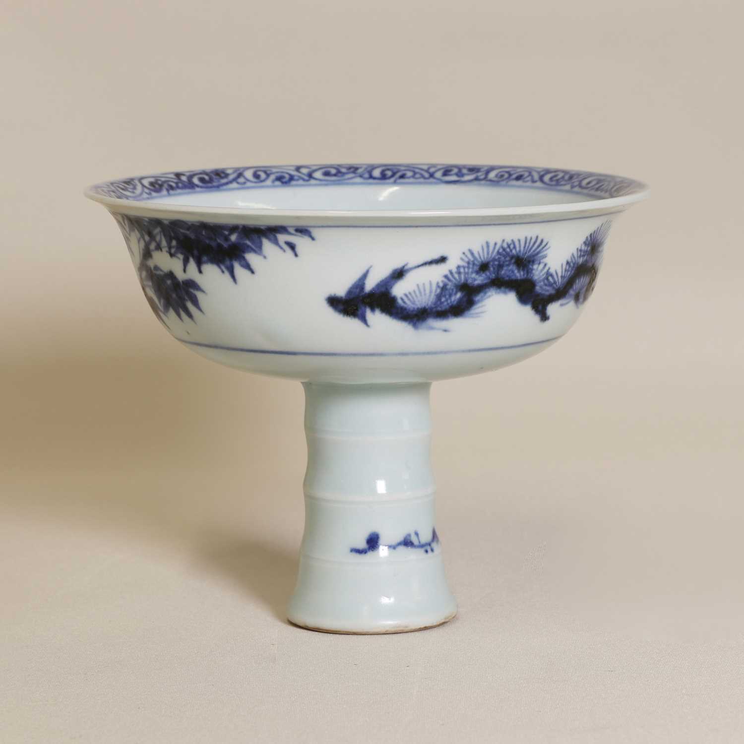 Lot 13 - A Chinese blue and white stem cup
