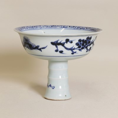 Lot 13 - A Chinese blue and white stem cup