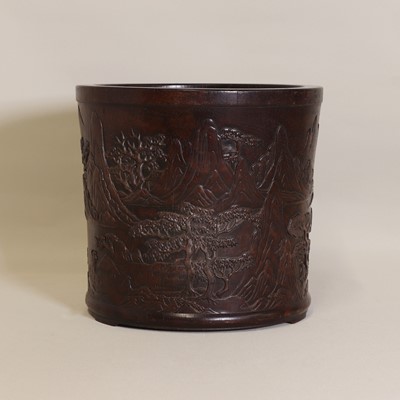 Lot 116 - A Chinese wood brush pot