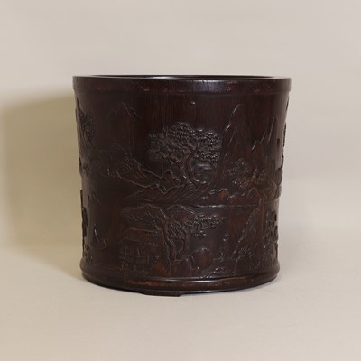 Lot 116 - A Chinese wood brush pot