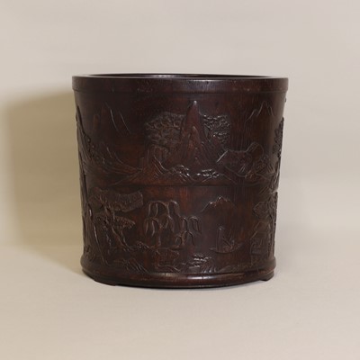 Lot 116 - A Chinese wood brush pot