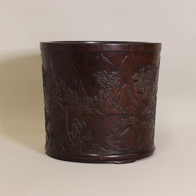 Lot 116 - A Chinese wood brush pot